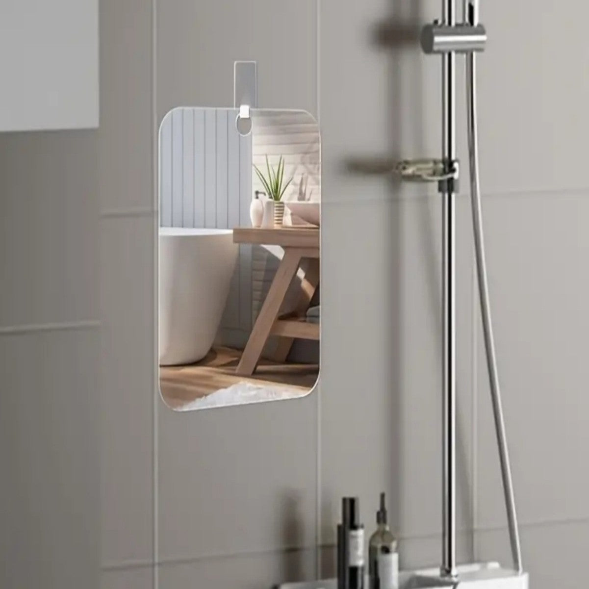 Acrylic Anti-Fog Mirror with Stainless Steel Hook